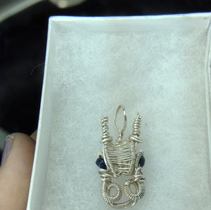 (Sold) dragon head necklace pendant. Opal bead eye 925 sterling silver wire.